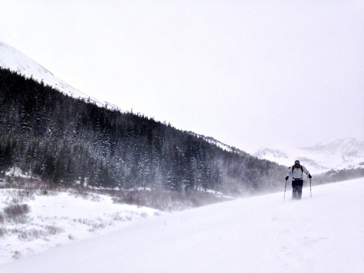 winter hiking and snowshoeing - windet storm