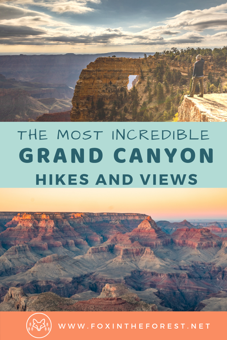 Your complete guide to hikes on the North Rim of Grand Canyon National Park. Where to stay on the North Rim. How to camp at the Grand Canyon. Best hikes and viewpoints in the Grand Canyon. Tips and tricks for visiting the north rim of Grand Canyon National Park. Suggested itinerary for Grand Canyon National Park. #grandcanyon #nationalparks #hiking #bestUShikes #arizona