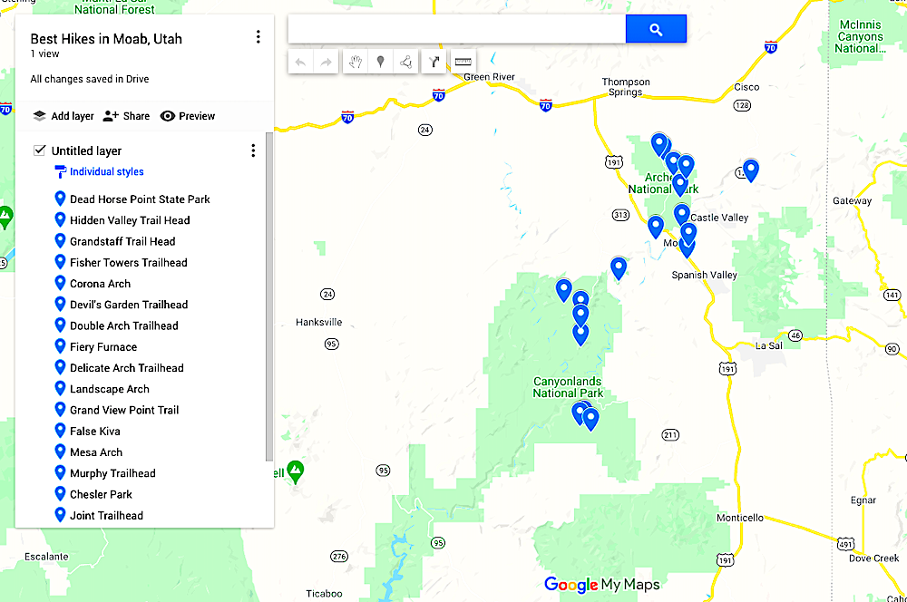 map of the best moab hikes