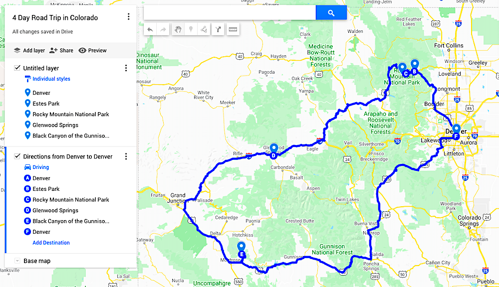 4 days in colorado itienrary map