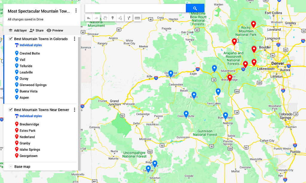 map of mountain towns in colorado