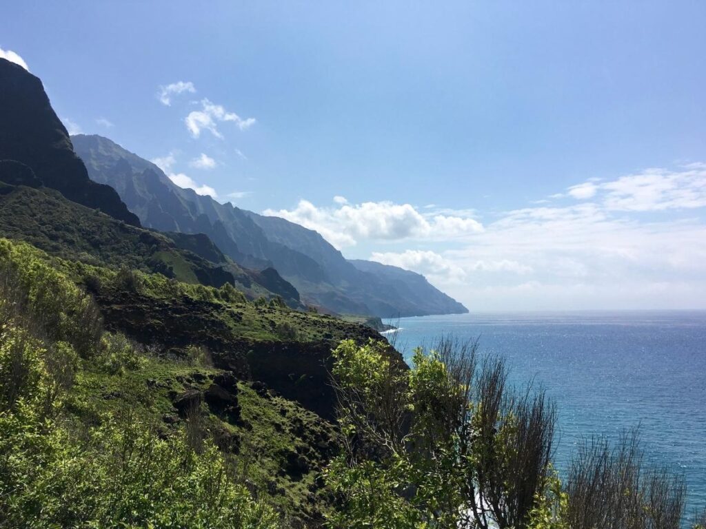View of the coast from the Kalalau Trail in Kauai.