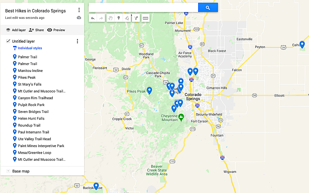 Map of the best Colorado Springs hikes