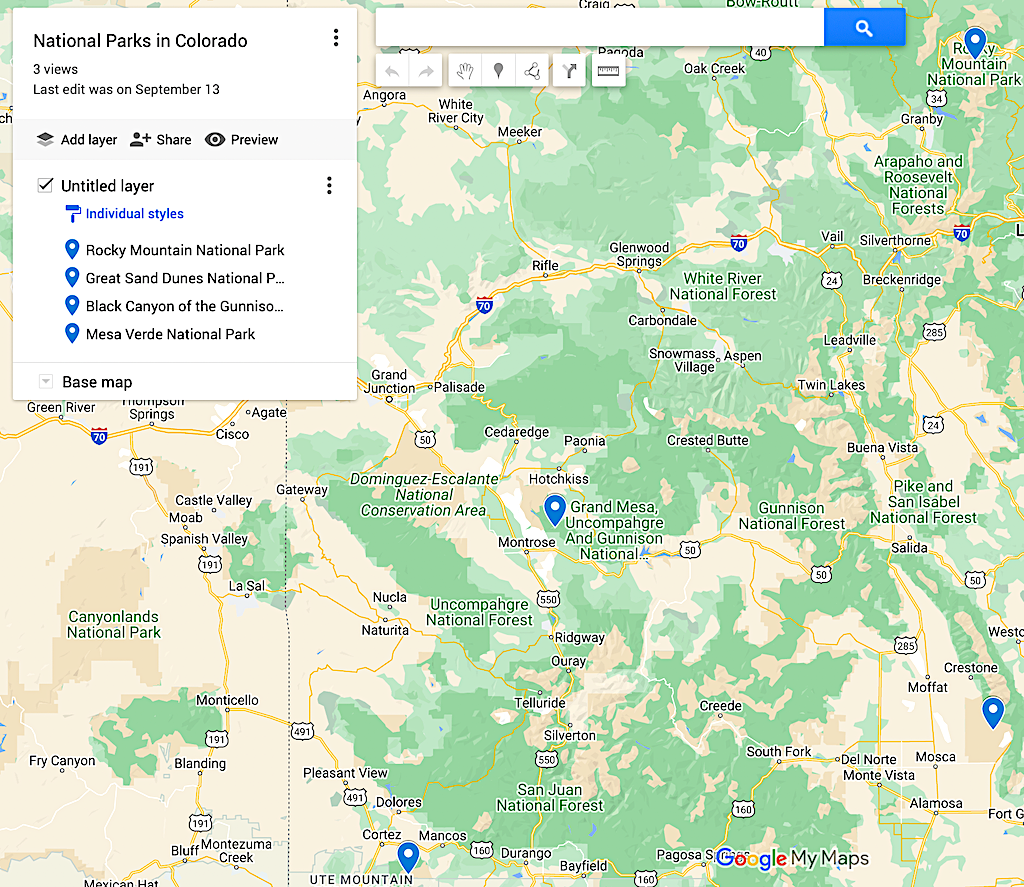 Colorado National Parks map 