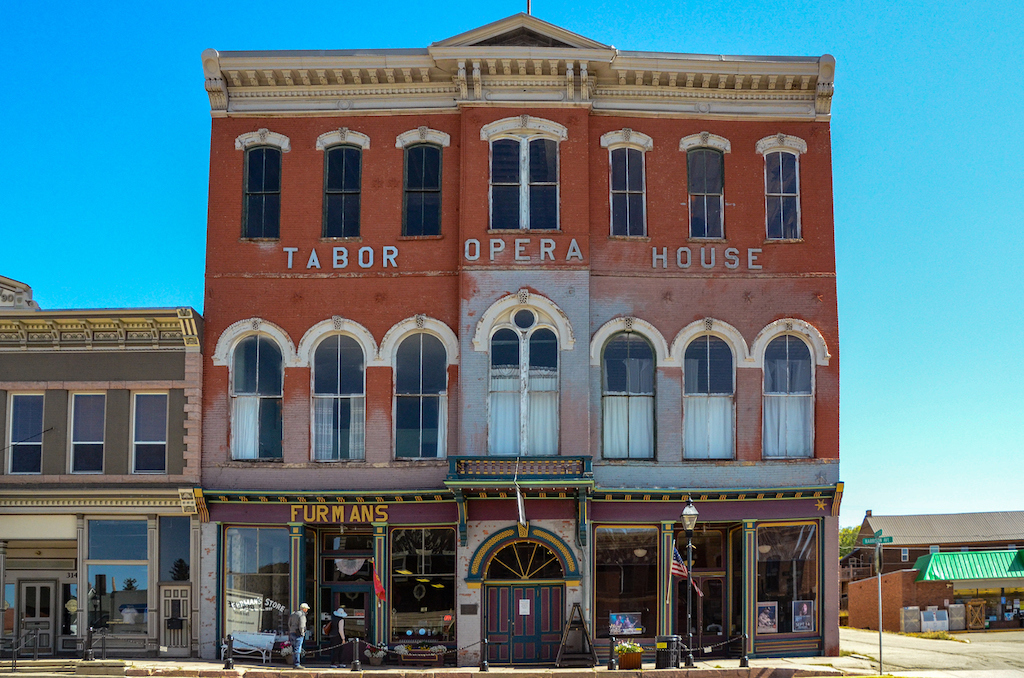 Brick exterior of the Tabor Opera House in Leadville CO. 