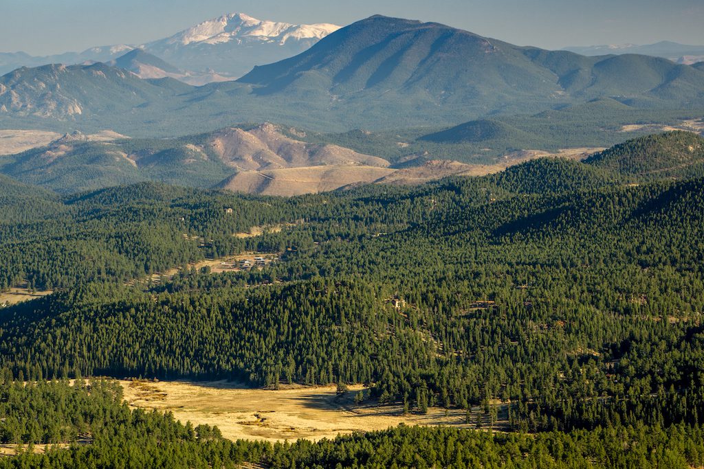 A view from Staunton State Park, in Pine, Colorado.  Foothills lead to Pikes Peak in the distance.