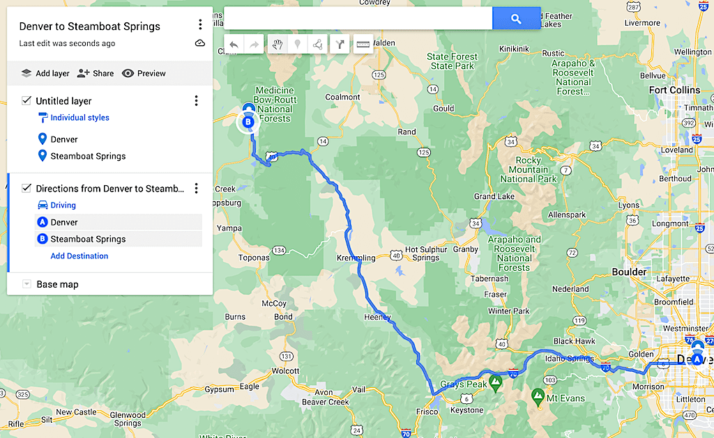 Map of how to get to Steamboat Springs from Denver