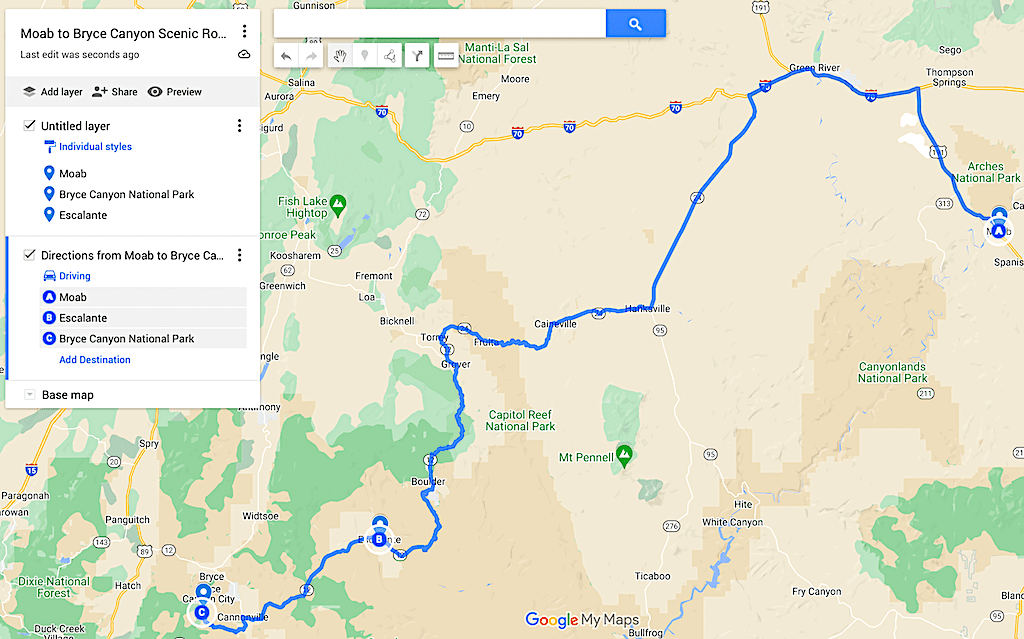 The scenic route through Escalante from Moab ti Bryce Canyon.
