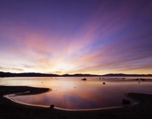 View of Lake Tahoe at sunset.