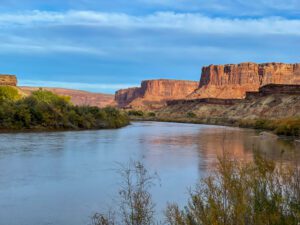 Rafting along the rives in Canyonlands during a Moab rafting tour.