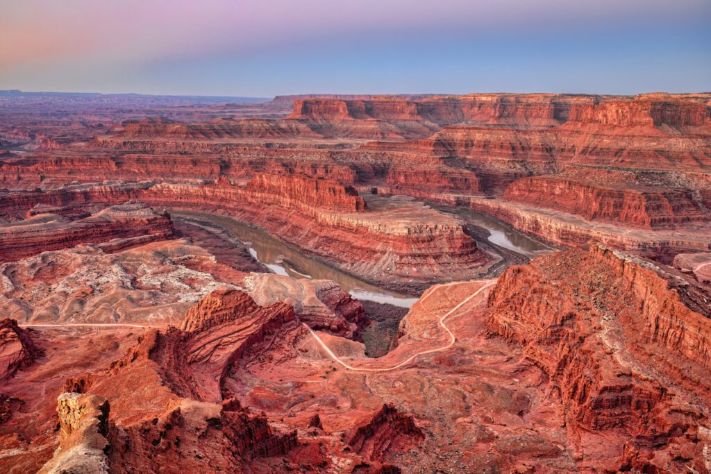 Dead Horse Point at Sunrise showing the Colorado River
