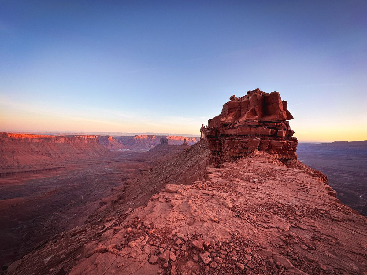 A desert cliff at sunrise in Castle Valley near Moab Utah