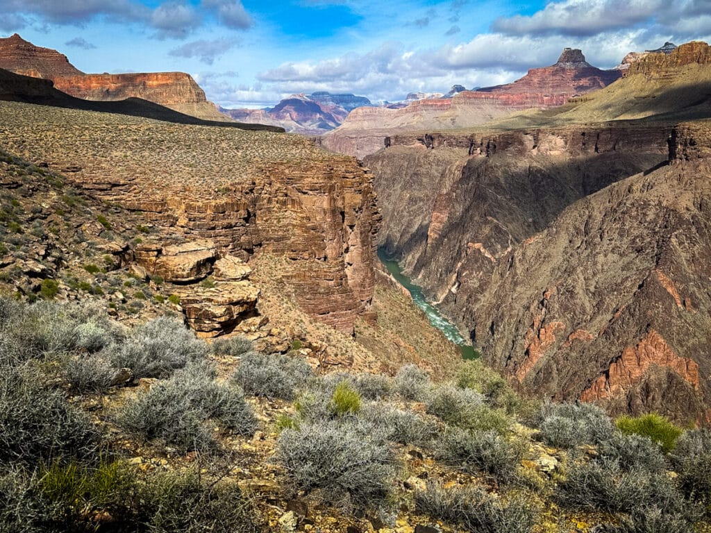The colorado river along the grand canyon at the junction of cottonwood creek and the tonto trail