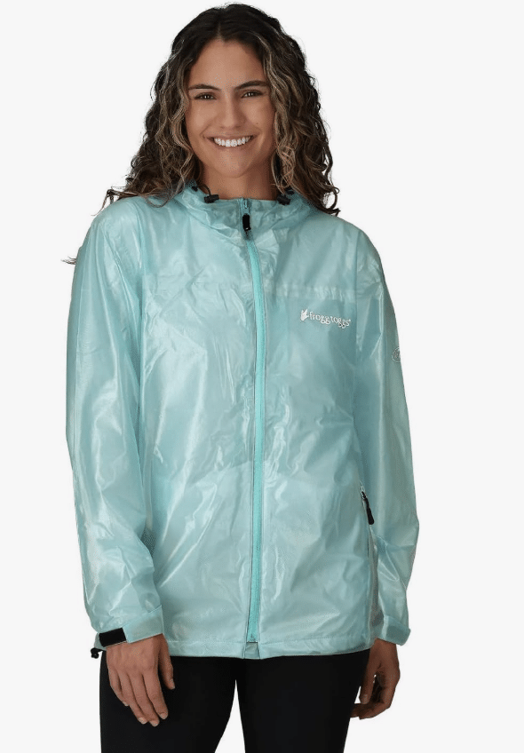 Frogg Toggs lightweight womens rain jacket for hiking.